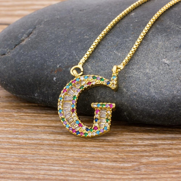 Big Letter Rainbow CZ Diamond Necklace