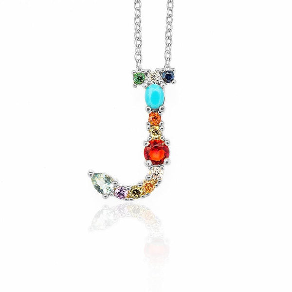 Color CZ Diamond Letter Charm Necklace