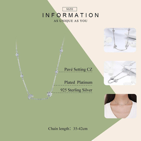 S925 Sterling Silver Moon Star Necklace