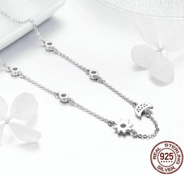 S925 Sterling Silver Moon Star Necklace
