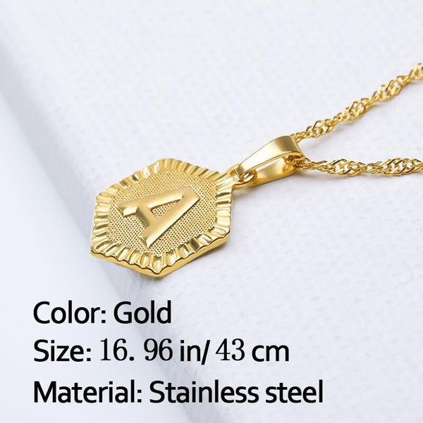 Geometric Letter Medal Pendant Necklace