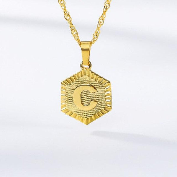 Geometric Letter Medal Pendant Necklace