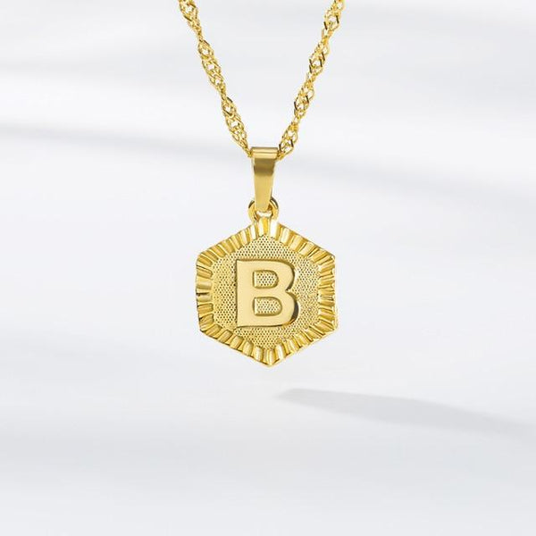 Geometric Letter Medal Pendant Necklace