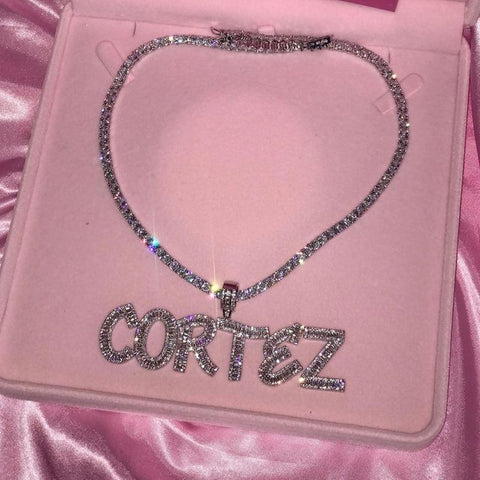 Custom Name Statement Letters Charm CZ Diamod Necklace