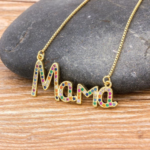 Mama Letter CZ Diamond Necklace