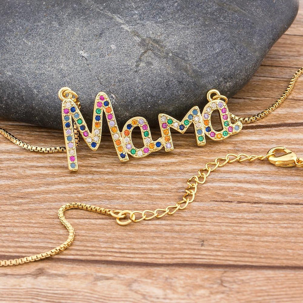 Mama Letter CZ Diamond Necklace
