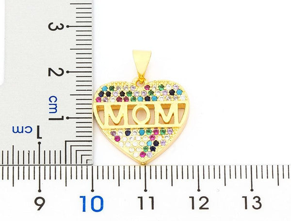 Mom Letter Heart CZ Diamond Necklace