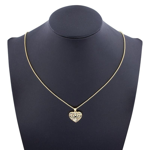 Mom Letter Heart CZ Diamond Necklace
