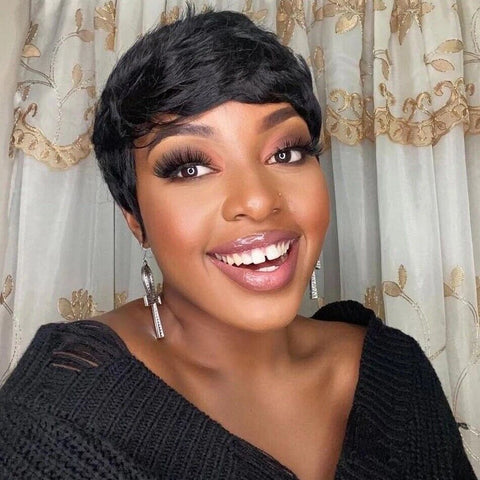 Short Pixie Cut Wig Natural Black Soft Brazilian Hair Natural No Lace
