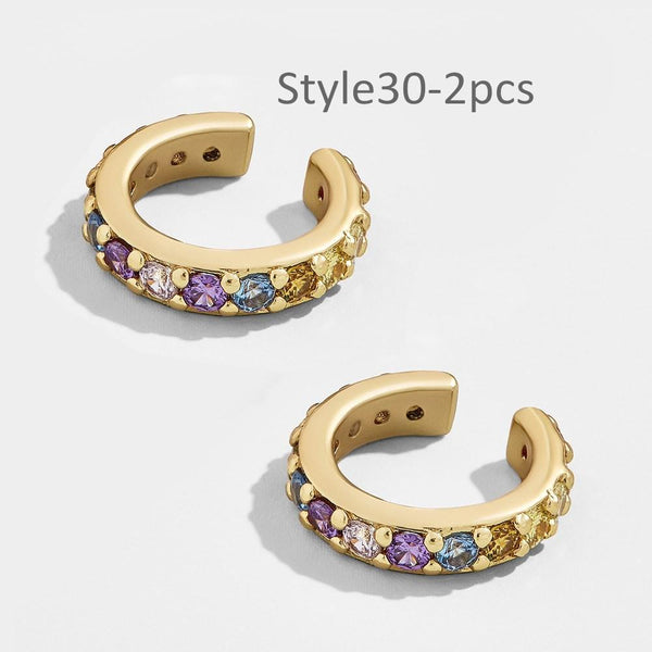 Style 30 CZ Diamond Big C Color Ear Cuff Stackable 2pcs/set