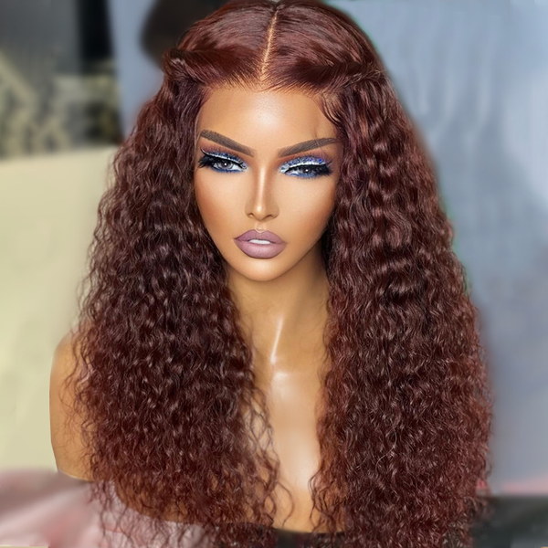 Reddish Brown Spanish Curly Lace Front Wig Colored HD Transparent Lace Curly Human Hair Wigs