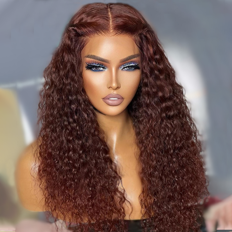 Reddish Brown Spanish Curly Lace Front Wig Colored HD Transparent Lace Curly Human Hair Wigs